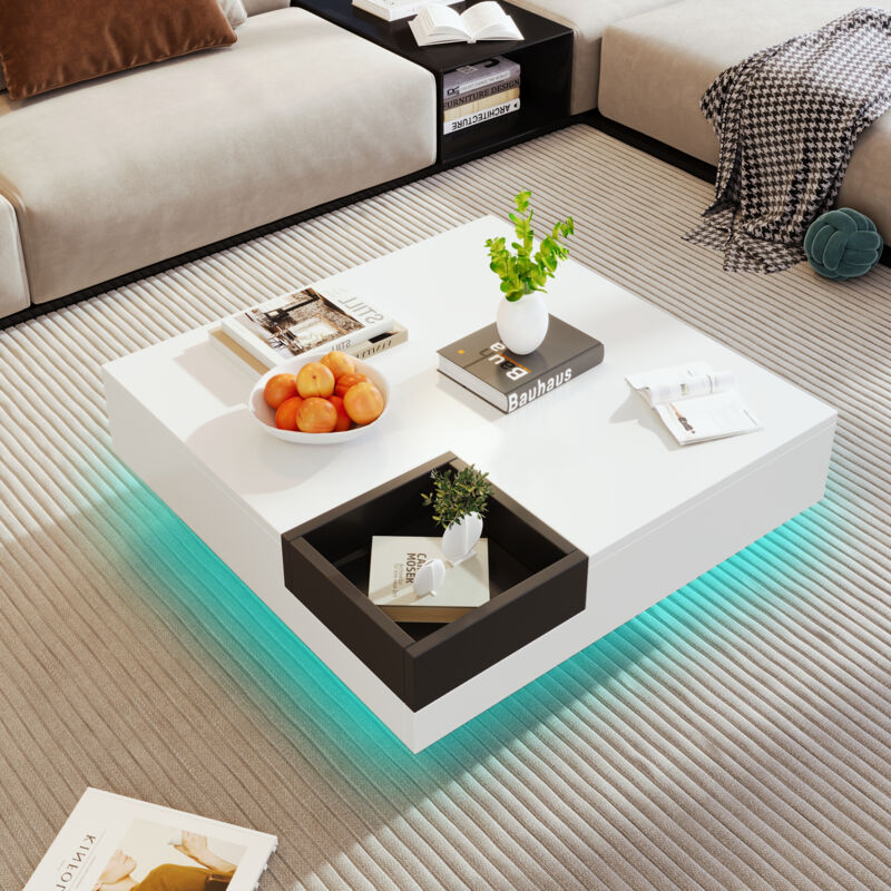 foto del prodotto tavolini bassi fissi 72x72x30 cm con 1 contenitore rimovibile, pannello truciolare, led, bianco