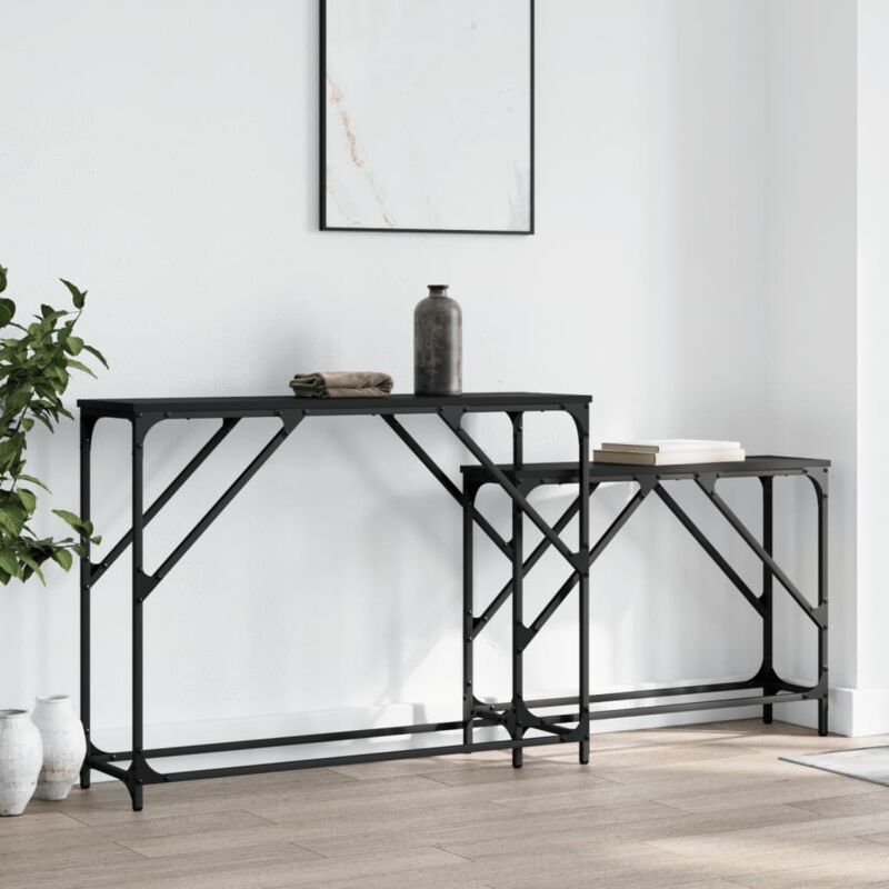 foto del prodotto tavolini consolle impilabili 2 pz neri in legno multistrato vidaxl