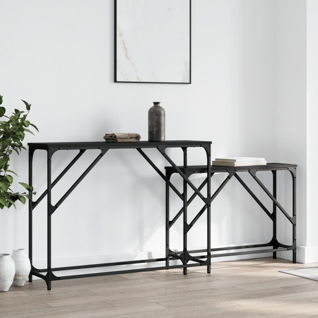 foto del prodotto tavolini consolle impilabili 2 pz neri in legno multistratocod mxl 110380