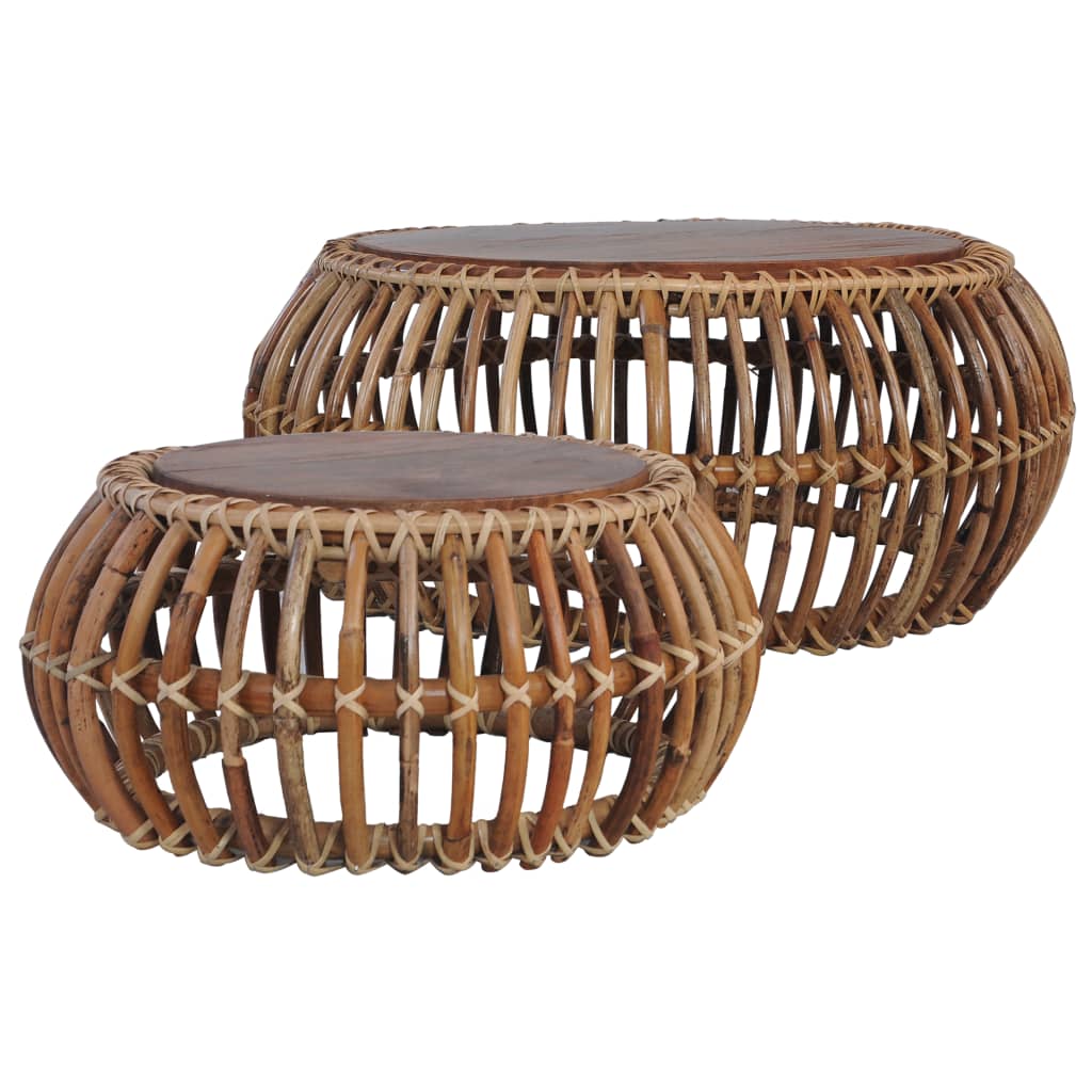 foto del prodotto tavolini da caffã¨ 2 pz in rattan naturale cod mxl 11574