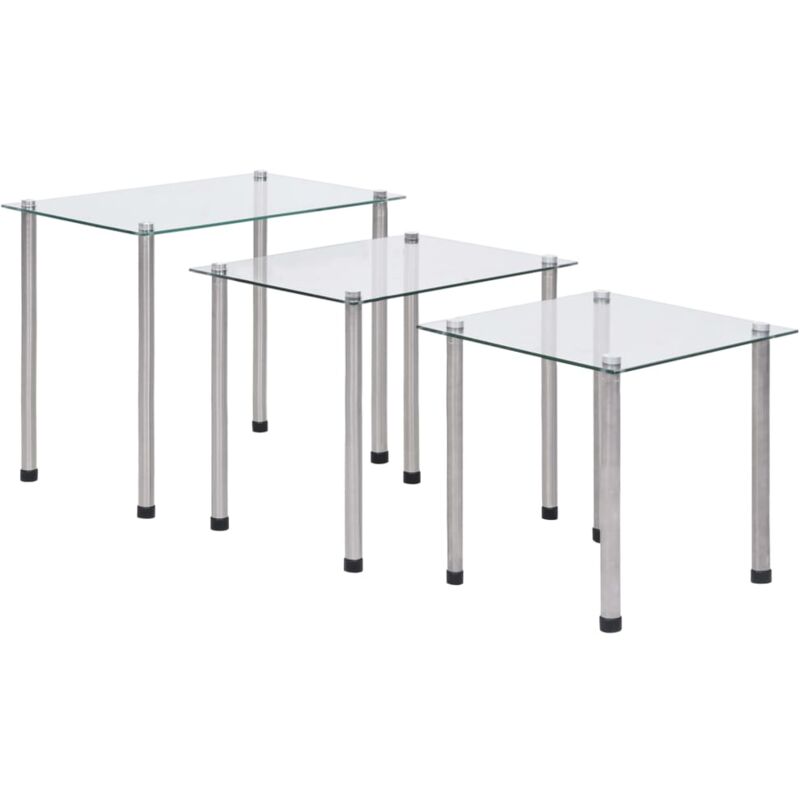 foto del prodotto tavolini da caff impilabili set 3 pz in vetro temperato design moderno vari colori colore trasparente