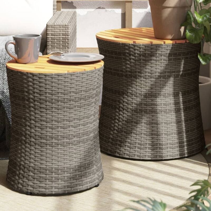 foto del prodotto tavolini da giardino 2pz con piano in legno grigi in polyrattan vidaxl