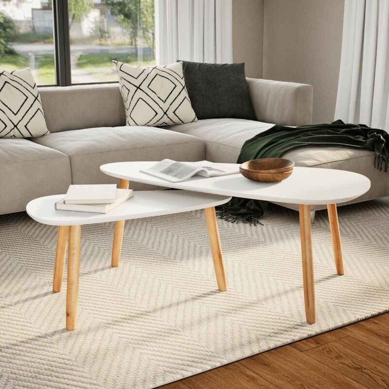 foto del prodotto tavolini da salotto divano caff set 2 pz in legno stile scandinavo vari colori colore bianco