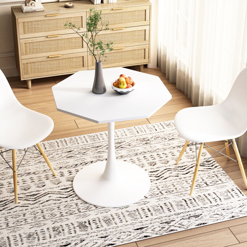 foto del prodotto tavolini da salotto, piano in mdf, base in metallo, adatto per sala da pranzo, cucina, soggiorno, ottagonale bianco