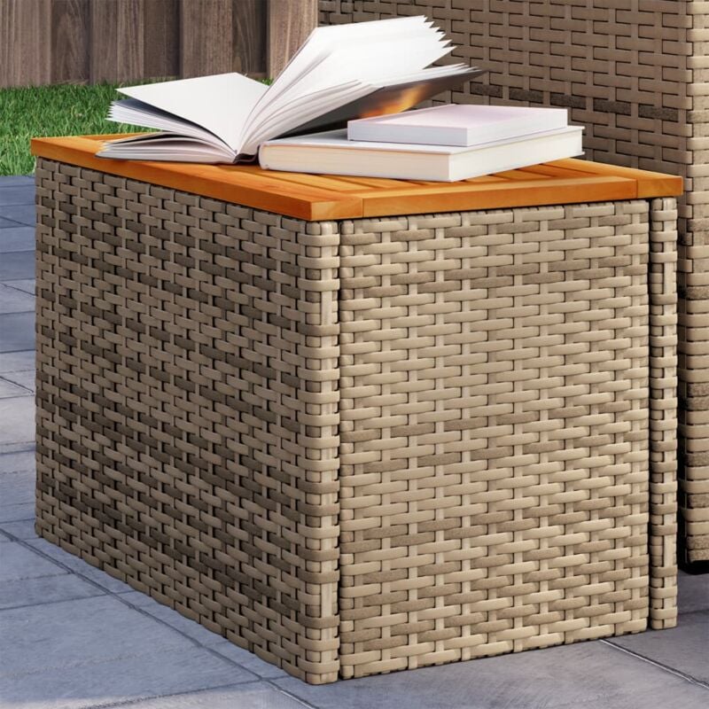 foto del prodotto tavolini giardino 2pz beige 55x34x37 polyrattan legno massello vidaxl