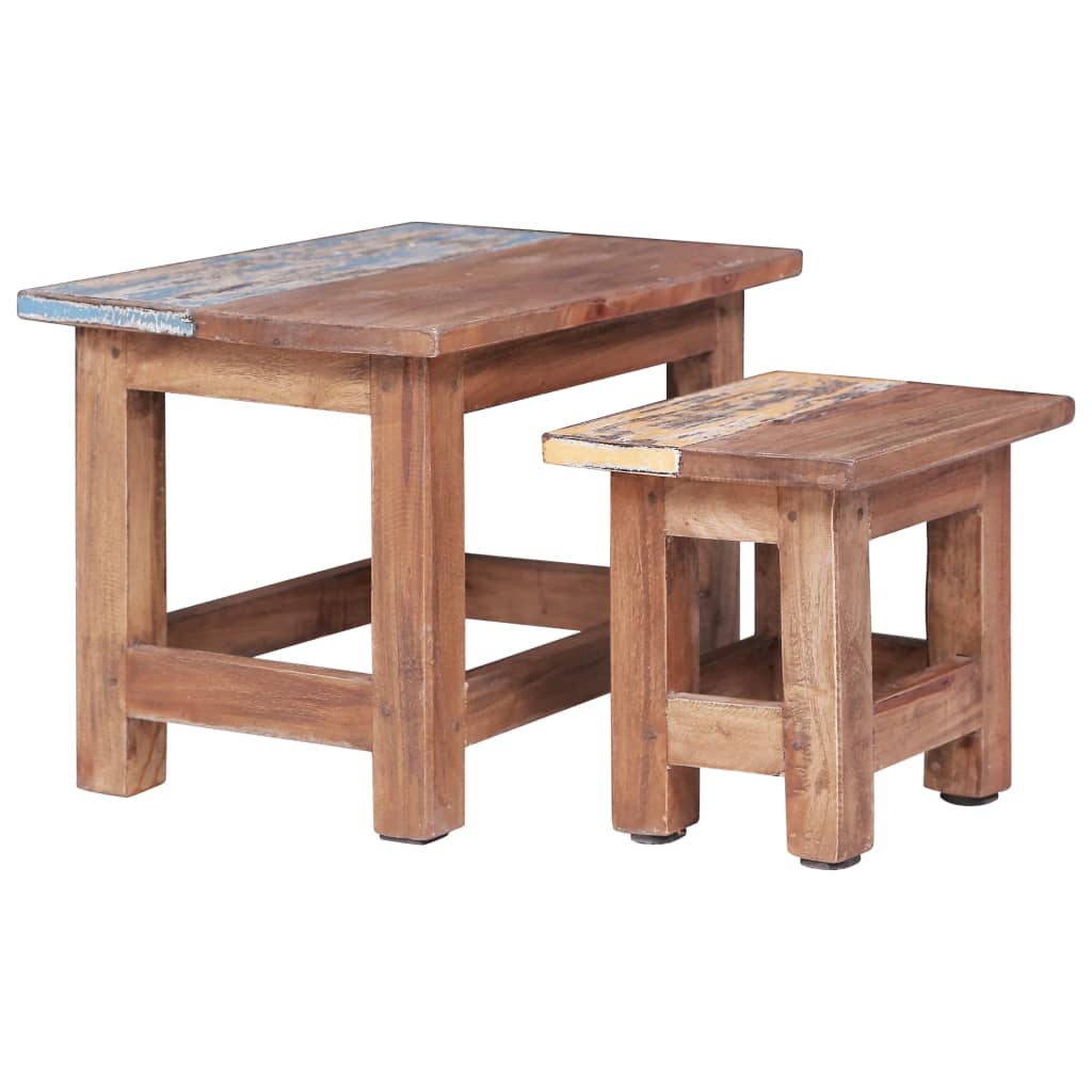 foto del prodotto tavolini impilabili 2 pz in legno massello di recupero cod mxl 20625