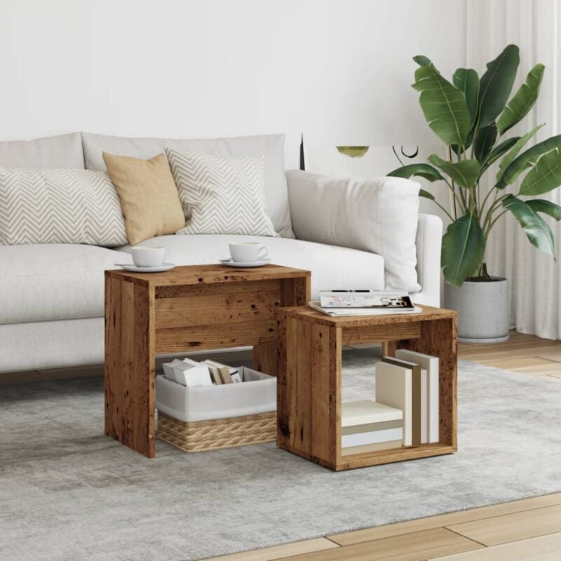 foto del prodotto tavolini impilabili 2 pz legno antico in truciolato vidaxl