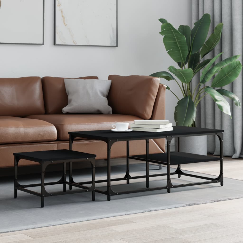 foto del prodotto tavolini impilabili 2 pz neri in legno multistratocod mxl 83252