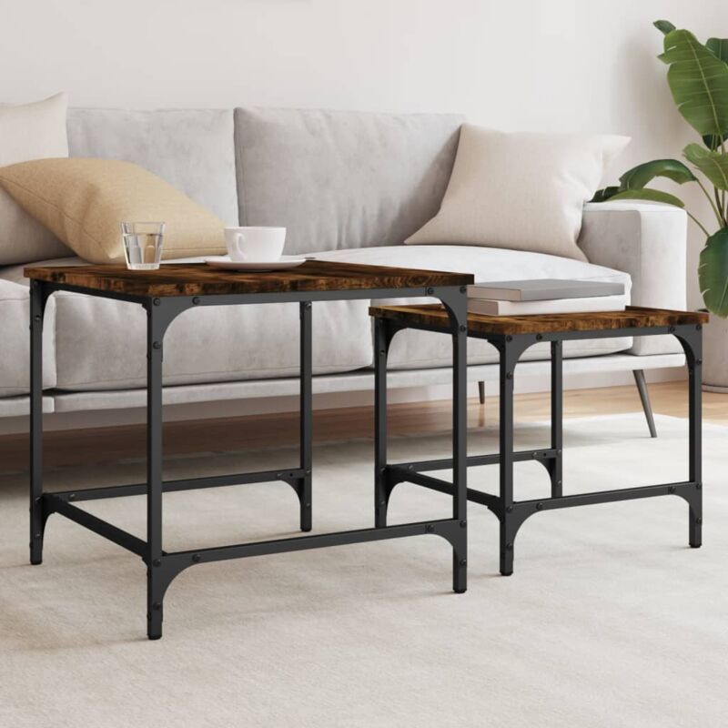 foto del prodotto tavolini impilabili 2 pz rovere fumo in legno multistrato vidaxl