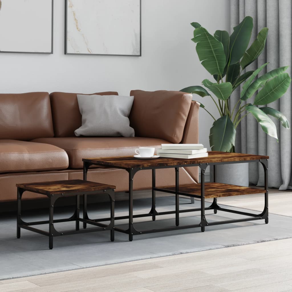 foto del prodotto tavolini impilabili 2 pz rovere fumo in legno multistratocod mxl 83251