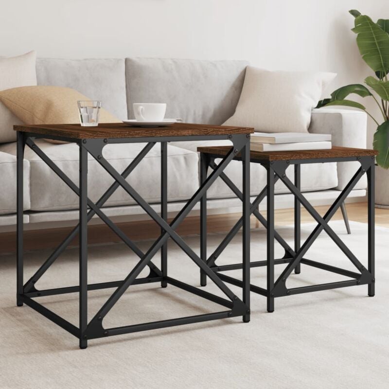 foto del prodotto tavolini impilabili 2 pz rovere marrone in legno multistrato vidaxl