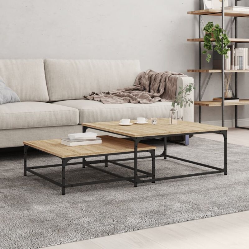 foto del prodotto tavolini impilabili 2 pz rovere sonoma in legno multistrato vidaxl 780469
