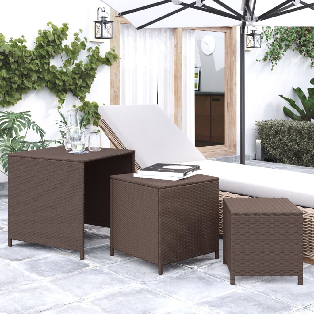 foto del prodotto tavolini impilabili 3 pz marroni in polyrattan vidaxl