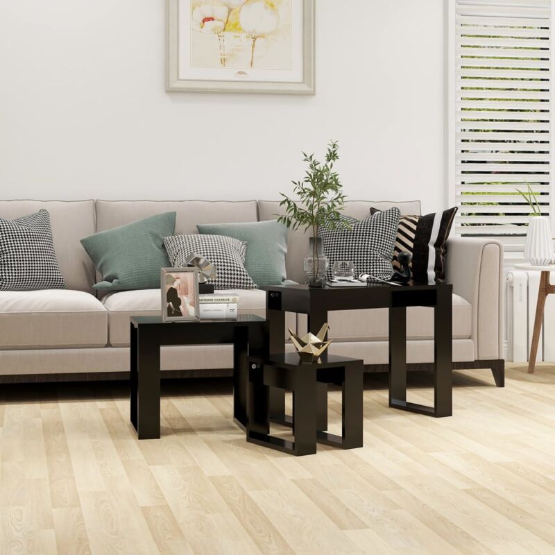 foto del prodotto tavolini impilabili 3 pz neri in legno multistrato vidaxl