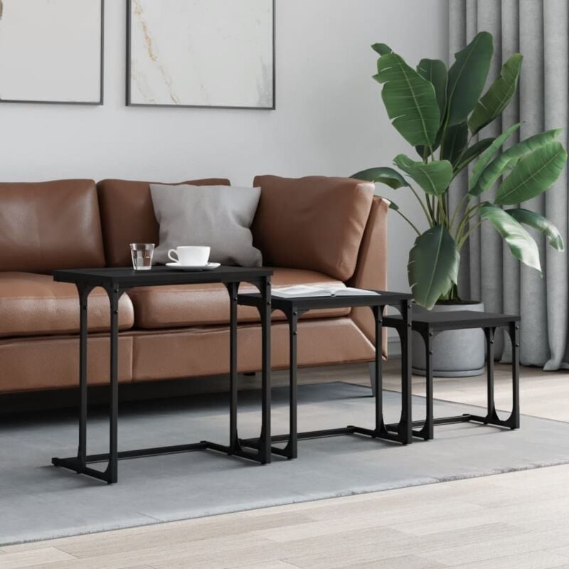 foto del prodotto tavolini impilabili 3 pz neri in legno multistrato vidaxl