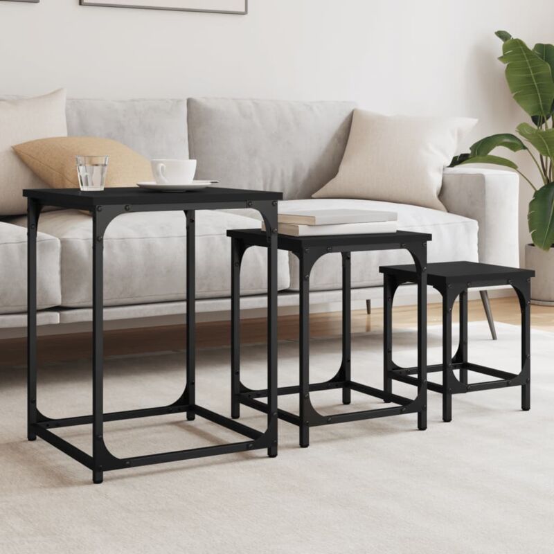 foto del prodotto tavolini impilabili 3 pz neri in legno multistrato vidaxl