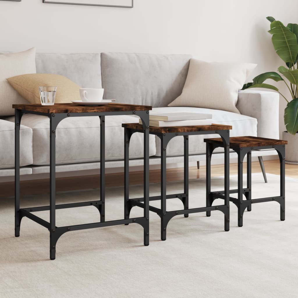 foto del prodotto tavolini impilabili 3 pz rovere fumo in legno multistratocod mxl 85864