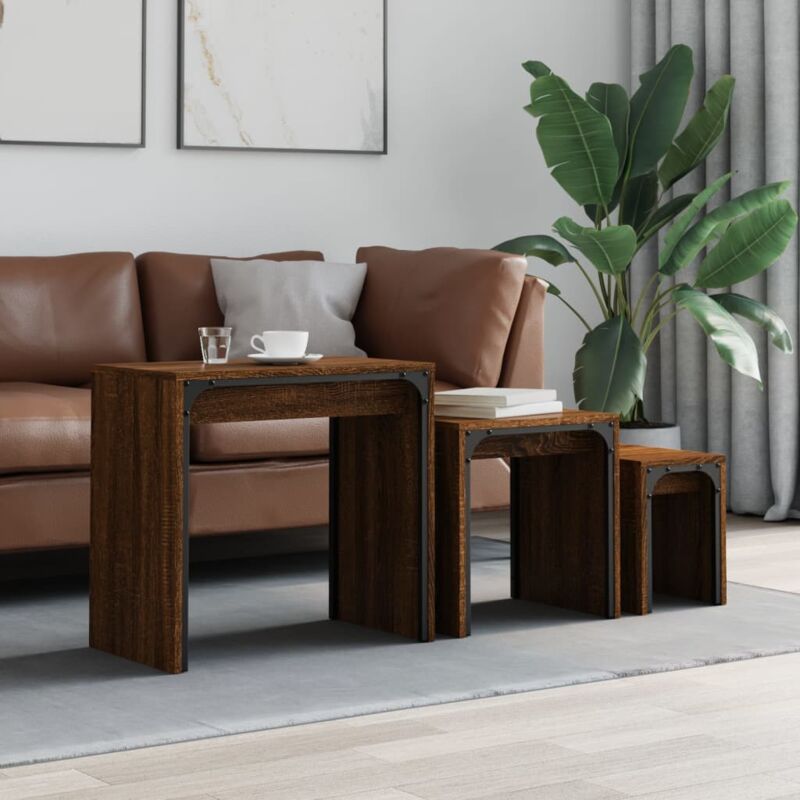 foto del prodotto tavolini impilabili 3 pz rovere marrone in legno multistrato vidaxl