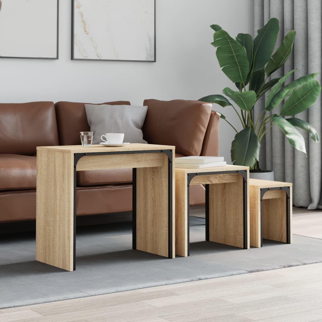 foto del prodotto tavolini impilabili 3 pz rovere sonoma in legno multistratocod mxl 110384