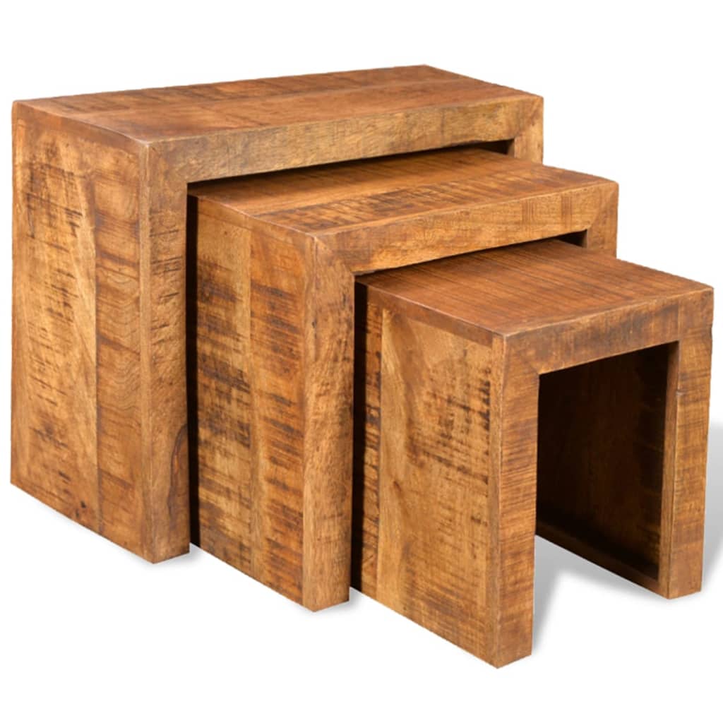 foto del prodotto tavolini impilabili set 3 pz in legno massello di mango cod mxl 24914