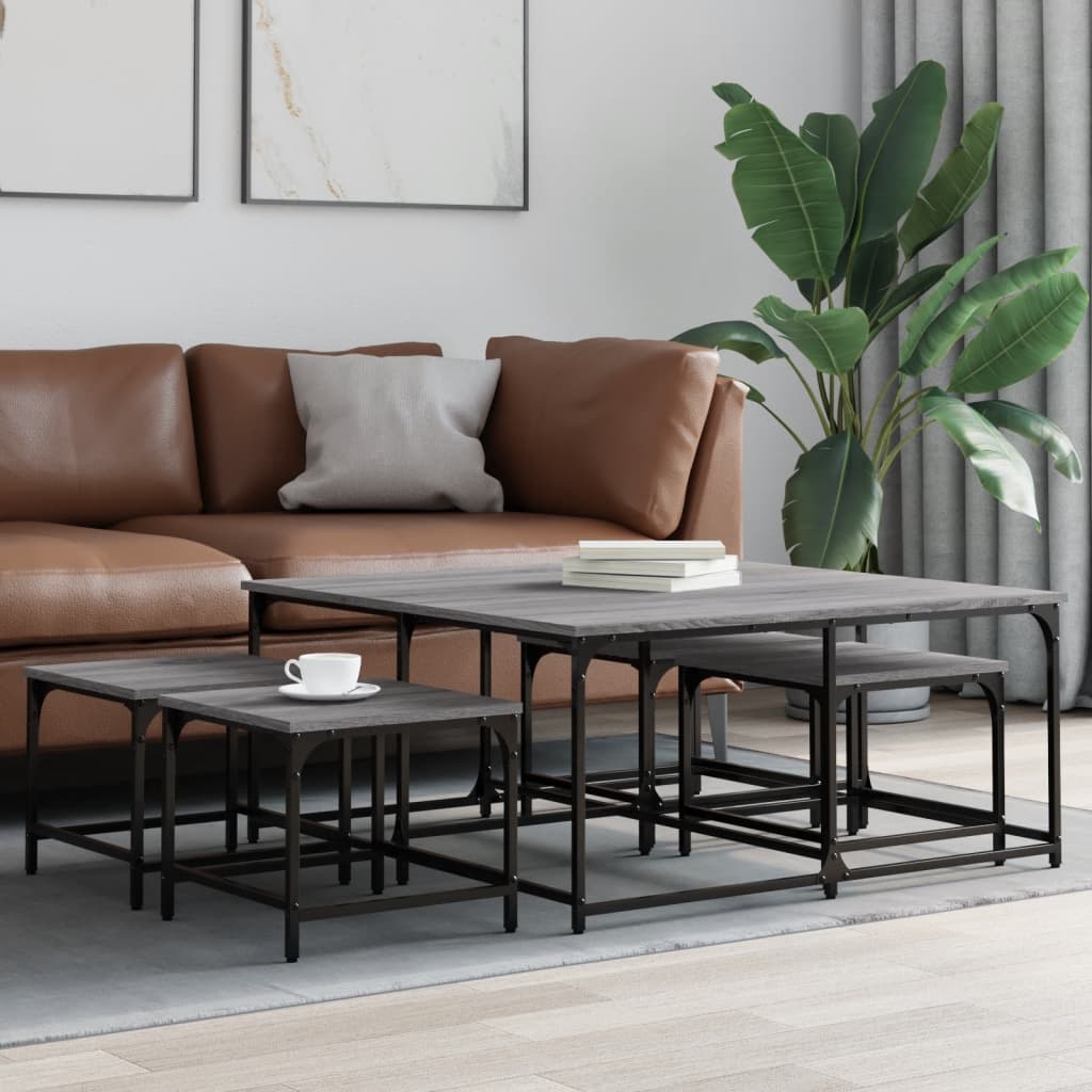 foto del prodotto tavolini salotto impilabili 5pz grigio sonoma legno multistratocod mxl 91119