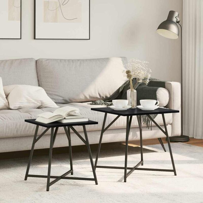 foto del prodotto tavolino 2 pezzi nero rovere in legno ingegnerizzato e metallo vidaxl