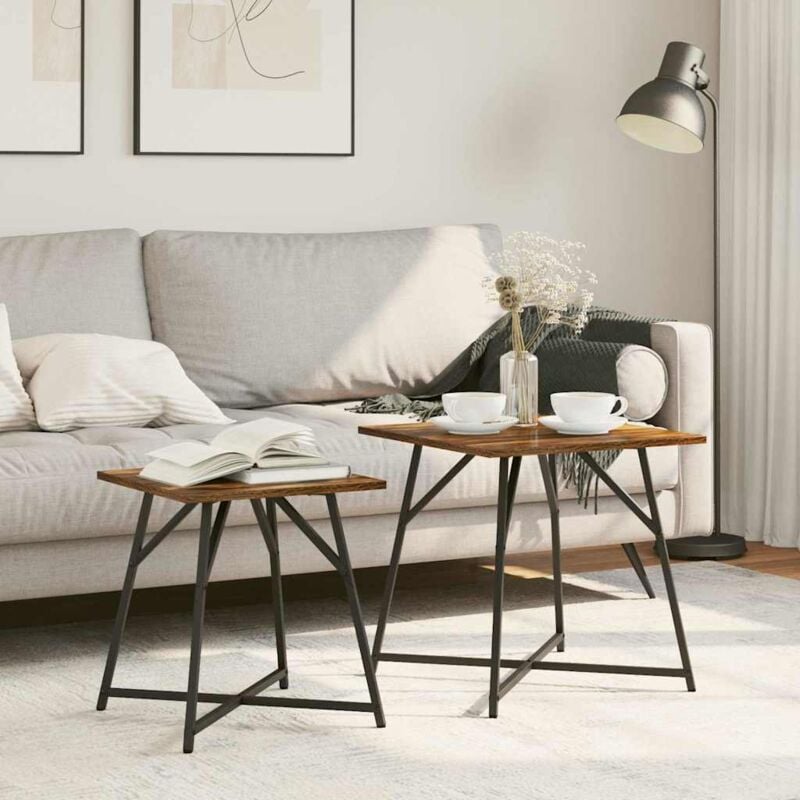 foto del prodotto tavolino 2 pz rovere affumicato in legno ingegnerizzato e metallo vidaxl