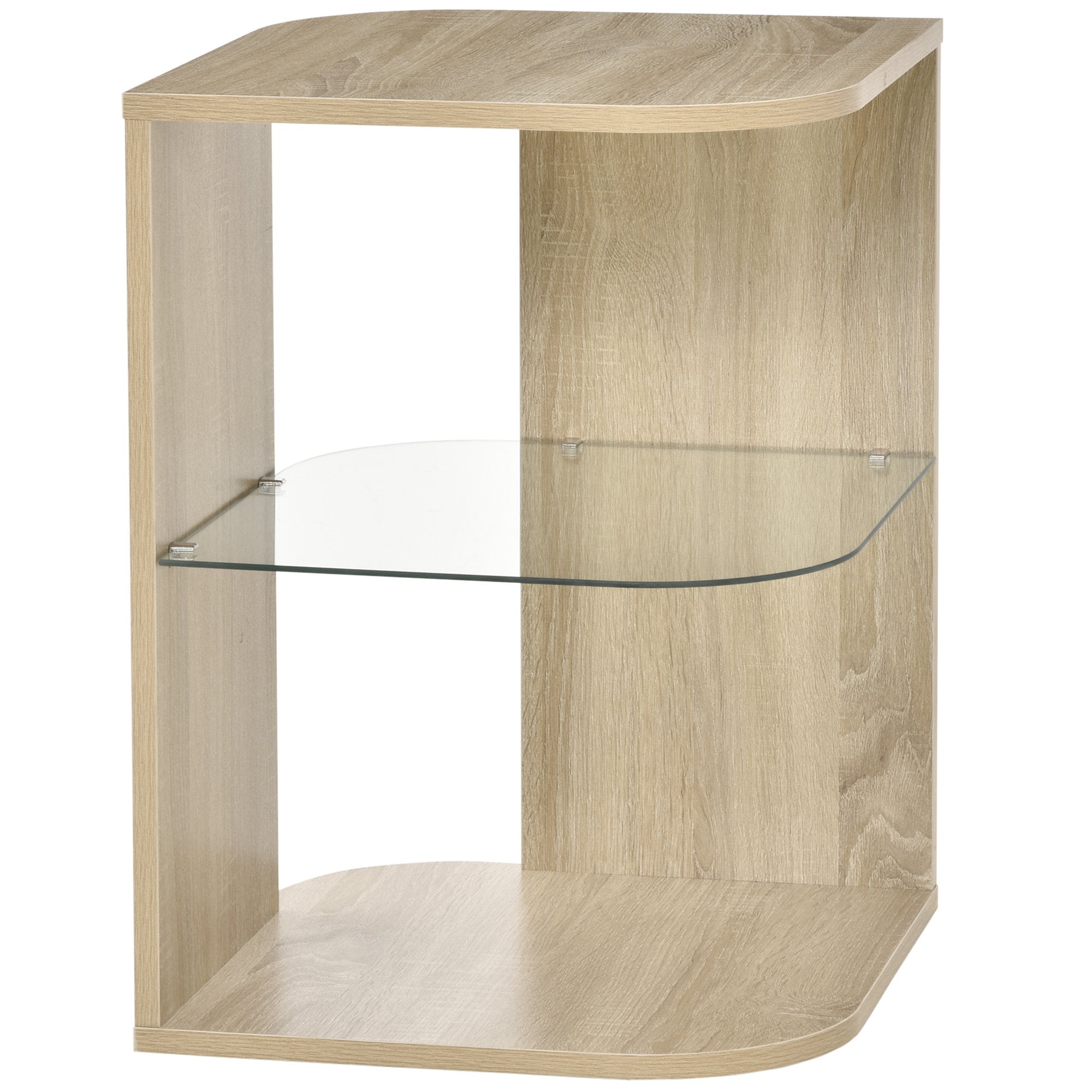foto del prodotto tavolino 3 ripiani 40x40x56 cm in legno e vetro rovere
