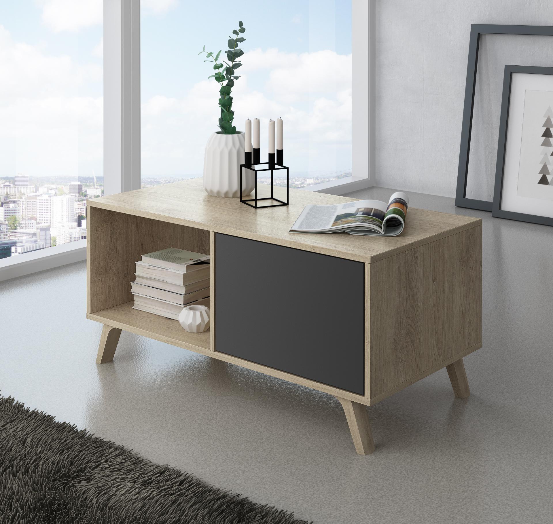 foto del prodotto tavolino 92x50x45cm per sala da pranzo colore rovere e grigio antracite rf619