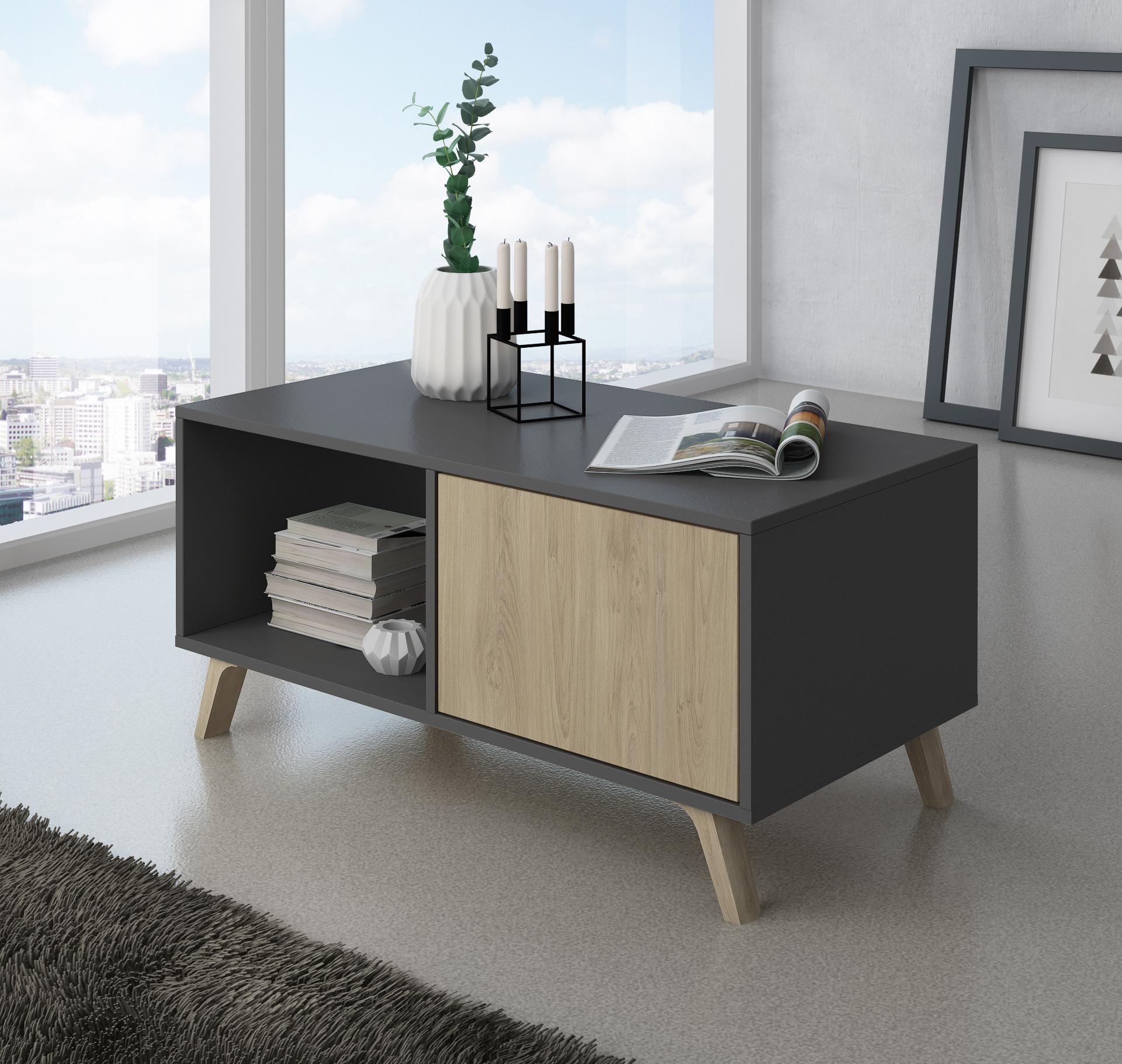 foto del prodotto tavolino 92x50x45cm per sala da pranzo grigio antracite e colore rovere rf620