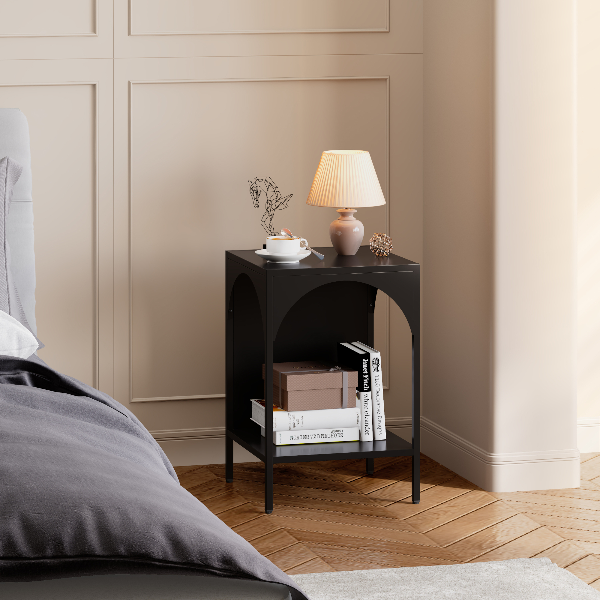 foto del prodotto tavolino akaa con scomparto aperto arcuato 52 x 35 x 35 cm nero en.casa 