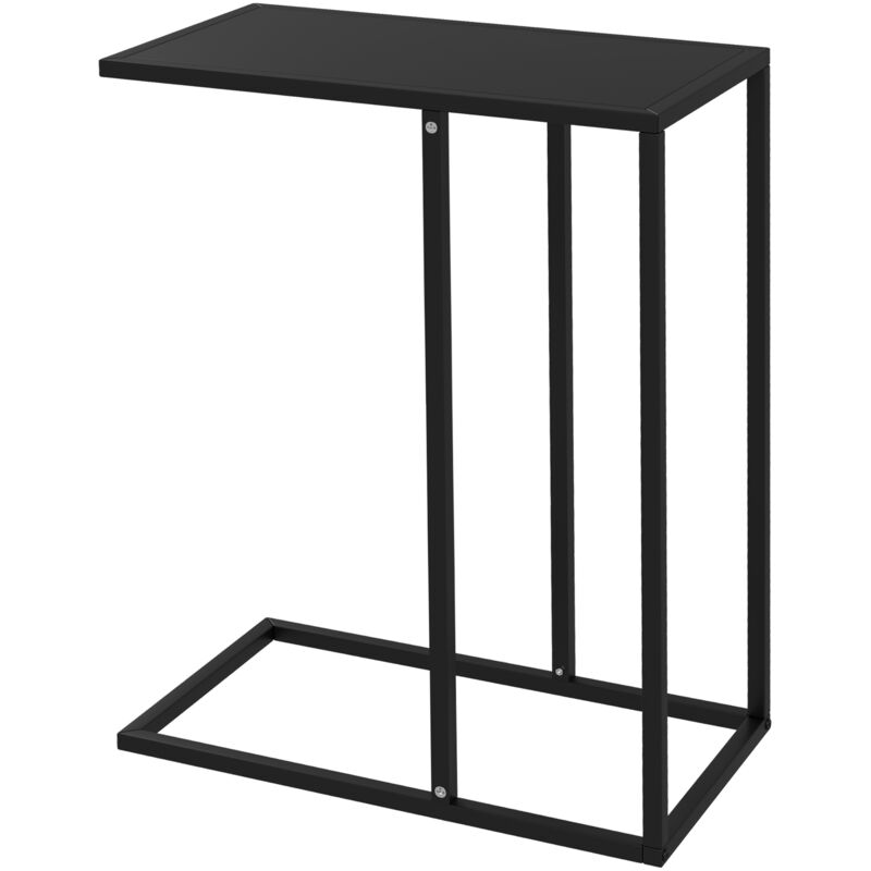 foto del prodotto tavolino alto industriale minimal in acciaio nero per soggiorno homcom