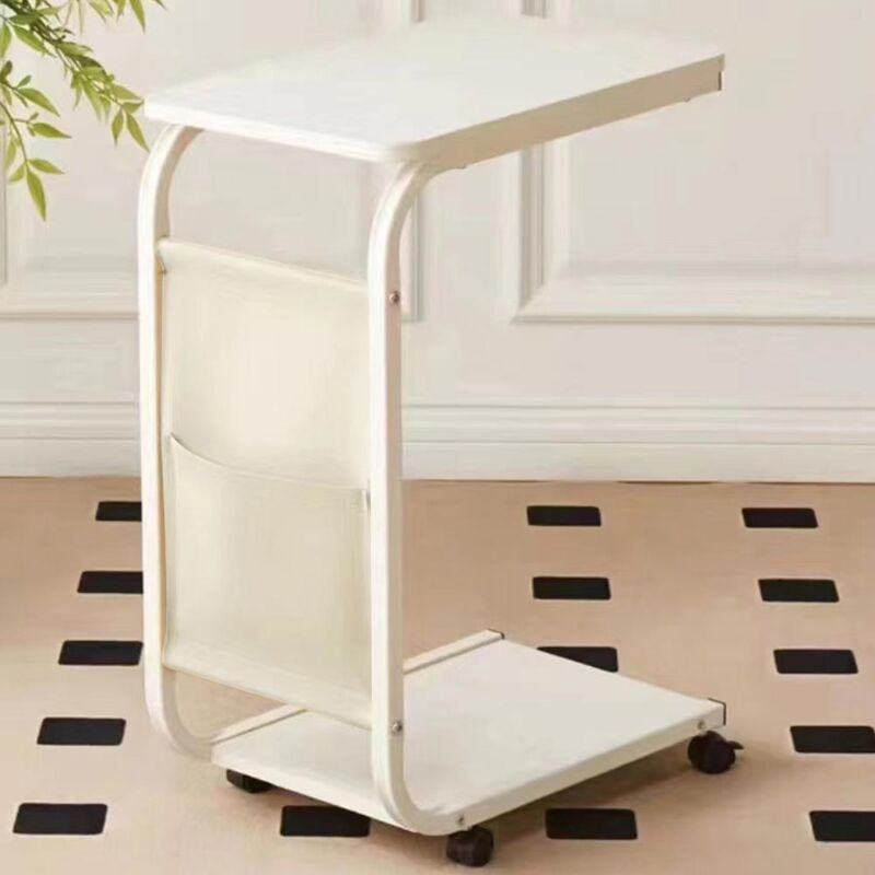 foto del prodotto tavolino ausiliario bianco ruote design moderno letto divano borsa portaoggetti