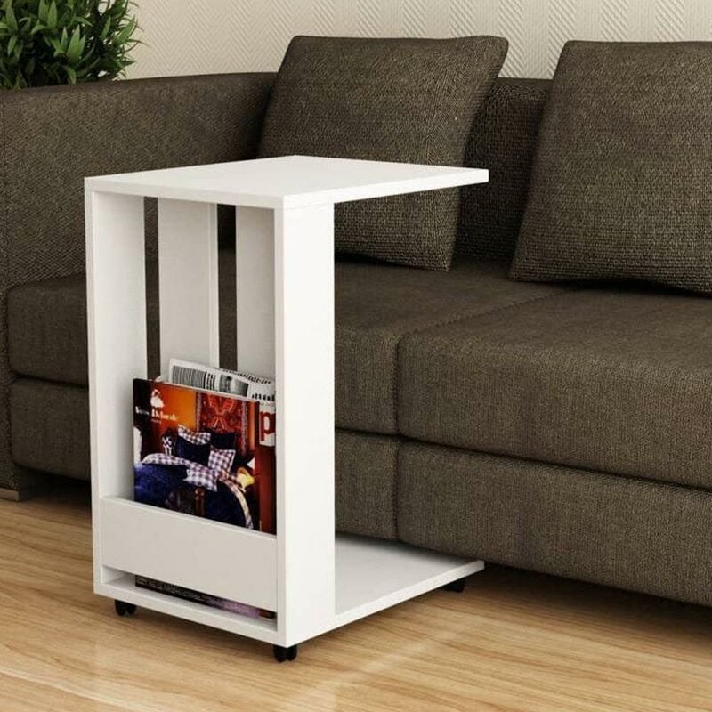 foto del prodotto tavolino ausiliario con ruote design moderno mobile letto divano colore bianco