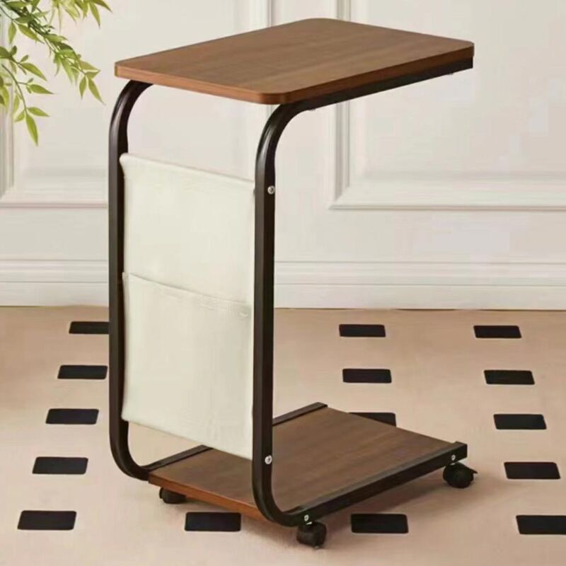 foto del prodotto tavolino ausiliario marrone ruote design moderno letto divano borsa portaoggetti