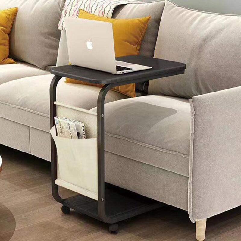 foto del prodotto tavolino ausiliario nero con ruote design moderno letto divano borsa portaoggetti