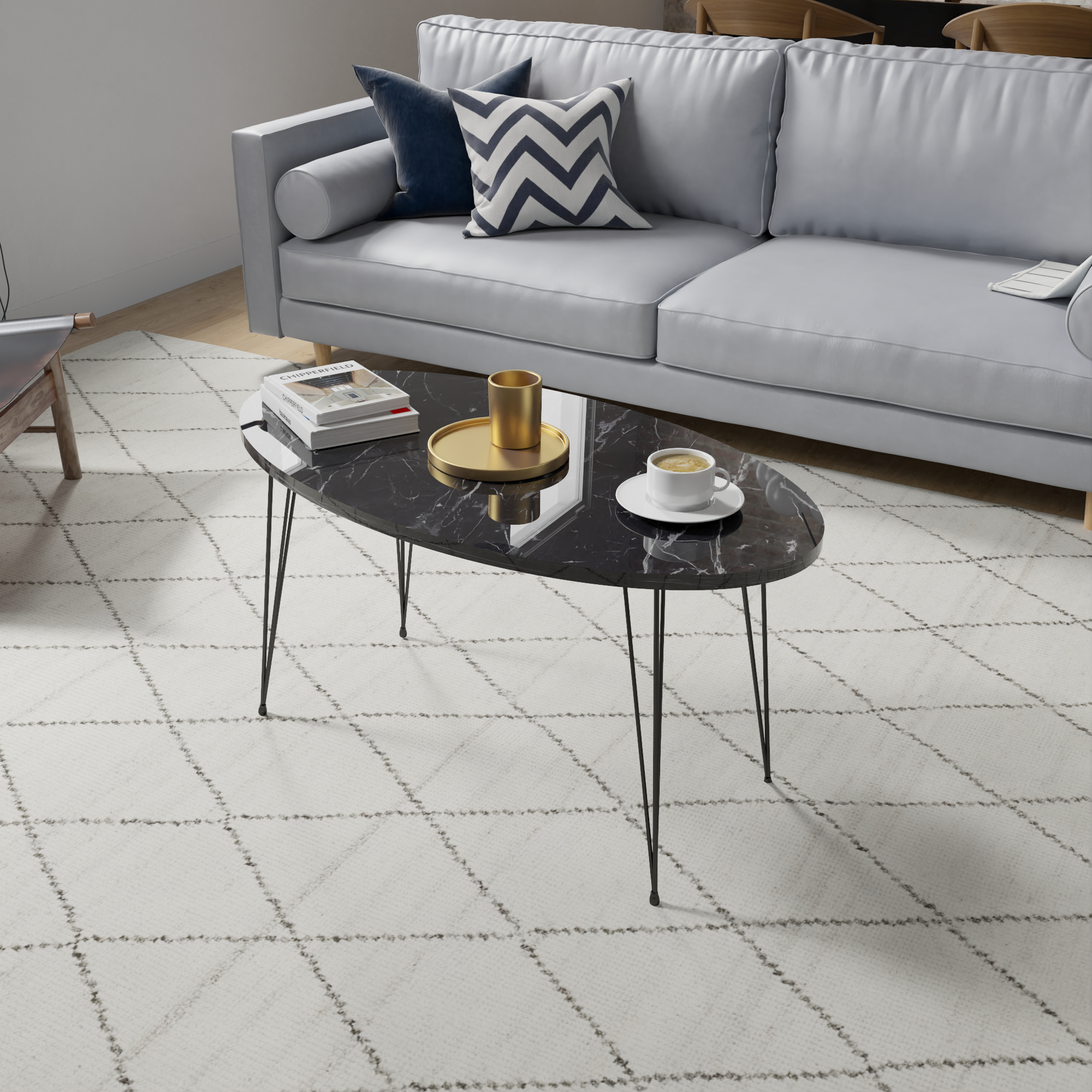 foto del prodotto tavolino basso da caff 39 sk vinge 39 axlxp 43 x 90 x 50 cm tavolino da salotto con 4 gambe a forcina e piano ovale 