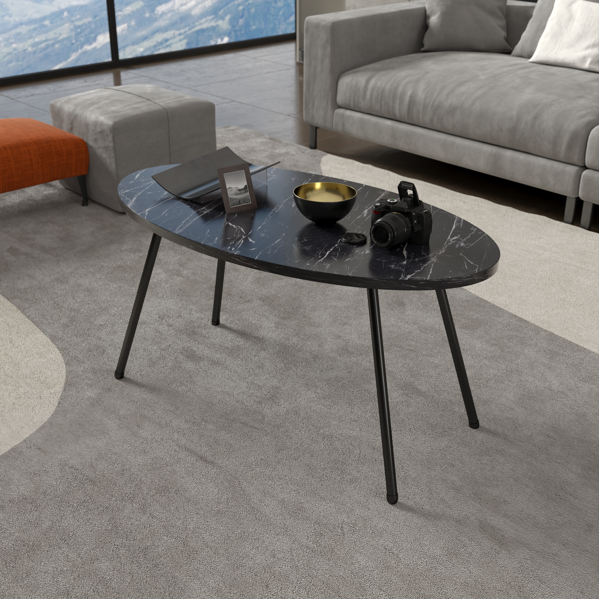 foto del prodotto tavolino basso da caffè 'skærbæk' (axlxp) 43 x 90 x 50 cm tavolino da salotto con piano ovale marmo nero [en.casa]