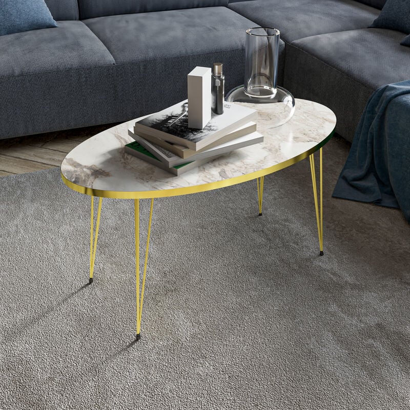 foto del prodotto tavolino basso da caff sk vinge axlxp 43 x 90 x 50 cm tavolino da salotto con 4 gambe a forcina e piano ovale marmo bianco oro en.casa 