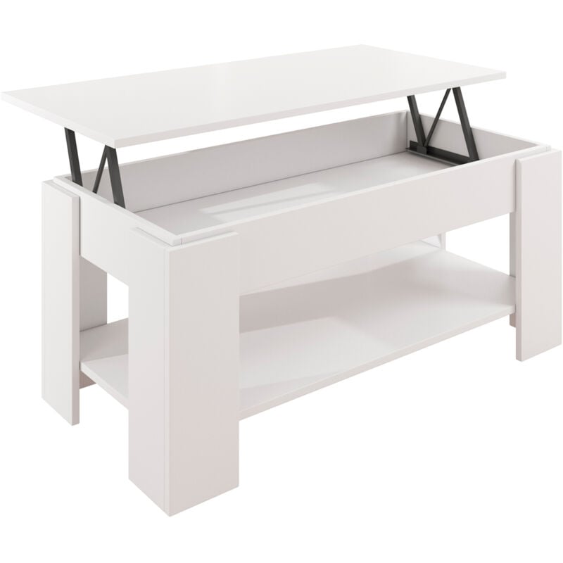 foto del prodotto tavolino basso da caffè tavolino alzabile sollevabile salotto elevabile 100x50x43,5(52,3)cm modello nicoleta bianco lucido