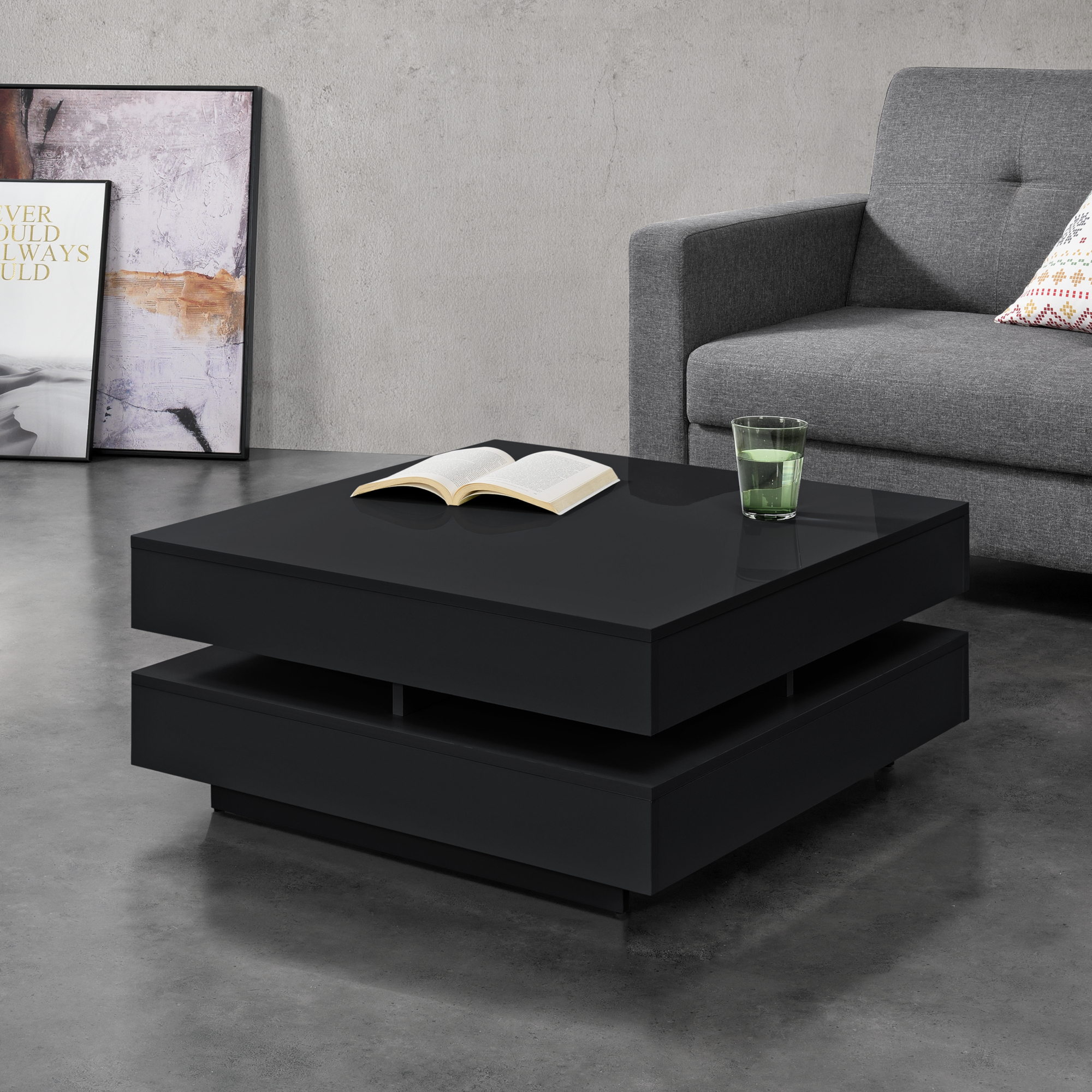 foto del prodotto tavolino basso da salotto märsta con 4 scomparti 75x75x36 cm - nero lucido [en.casa]