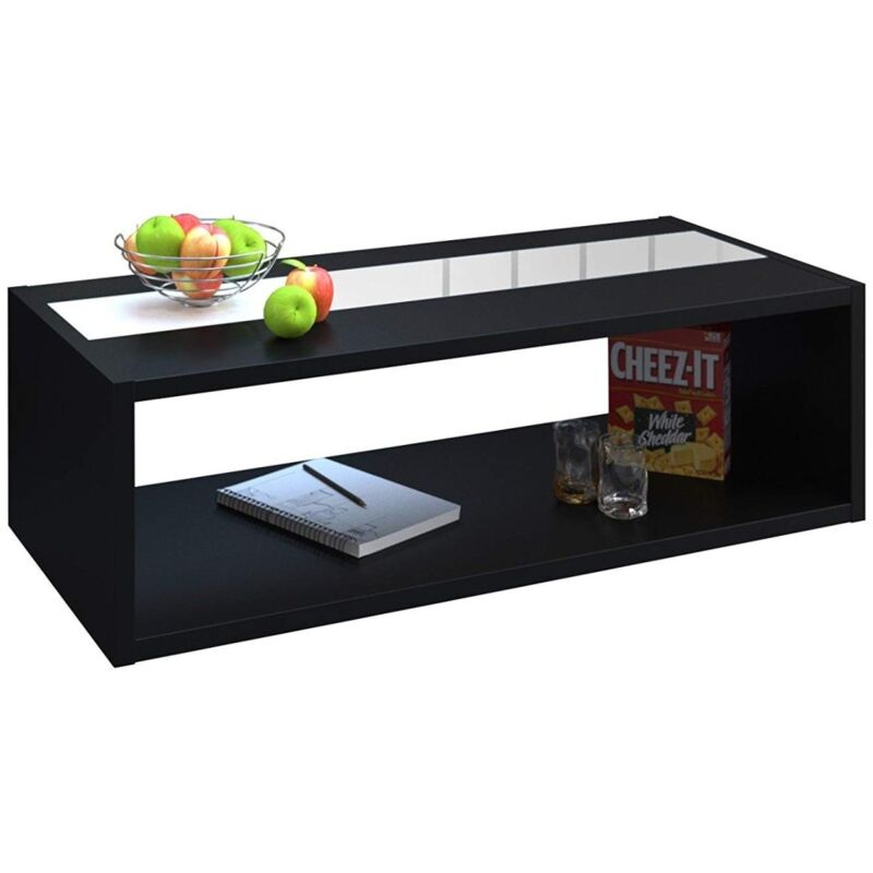 foto del prodotto tavolino basso dann nero con fascia bianca lucida 116 x 51 x 34 cm