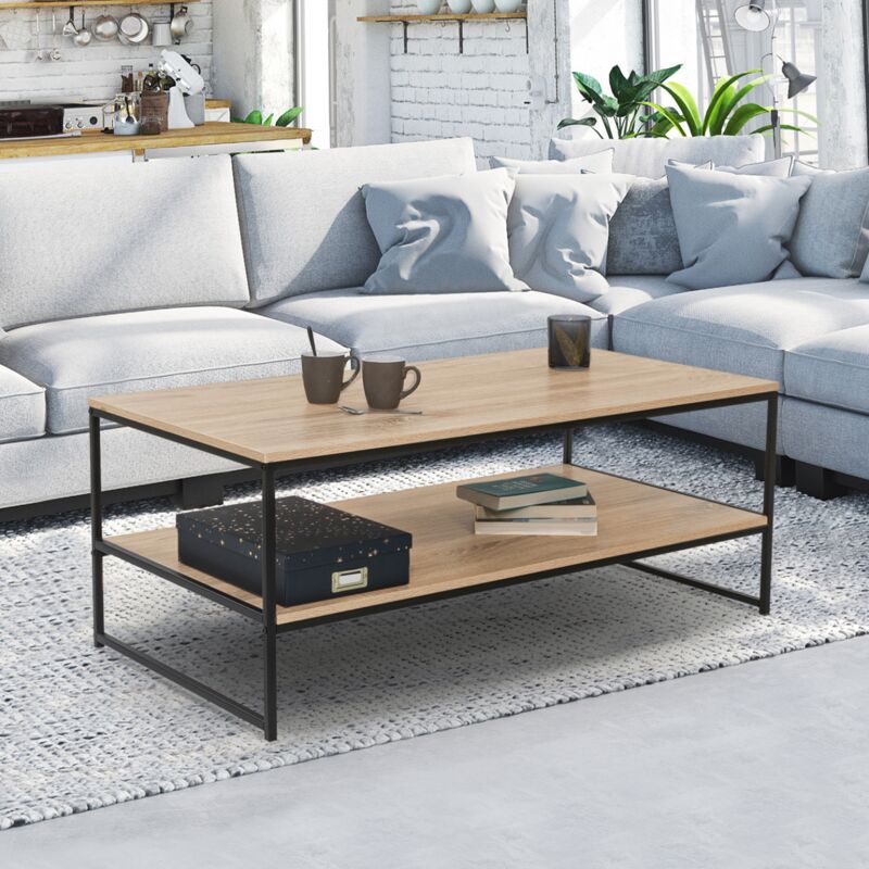 foto del prodotto tavolino basso detroit con doppio piano 113 cm design industriale