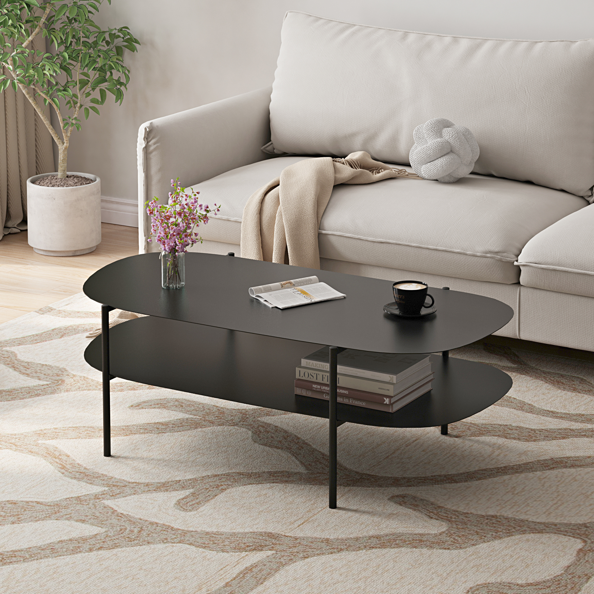 foto del prodotto tavolino basso enebakk in acciaio con piano ovale 112 x 62 x 40,5 cm nero en.casa 