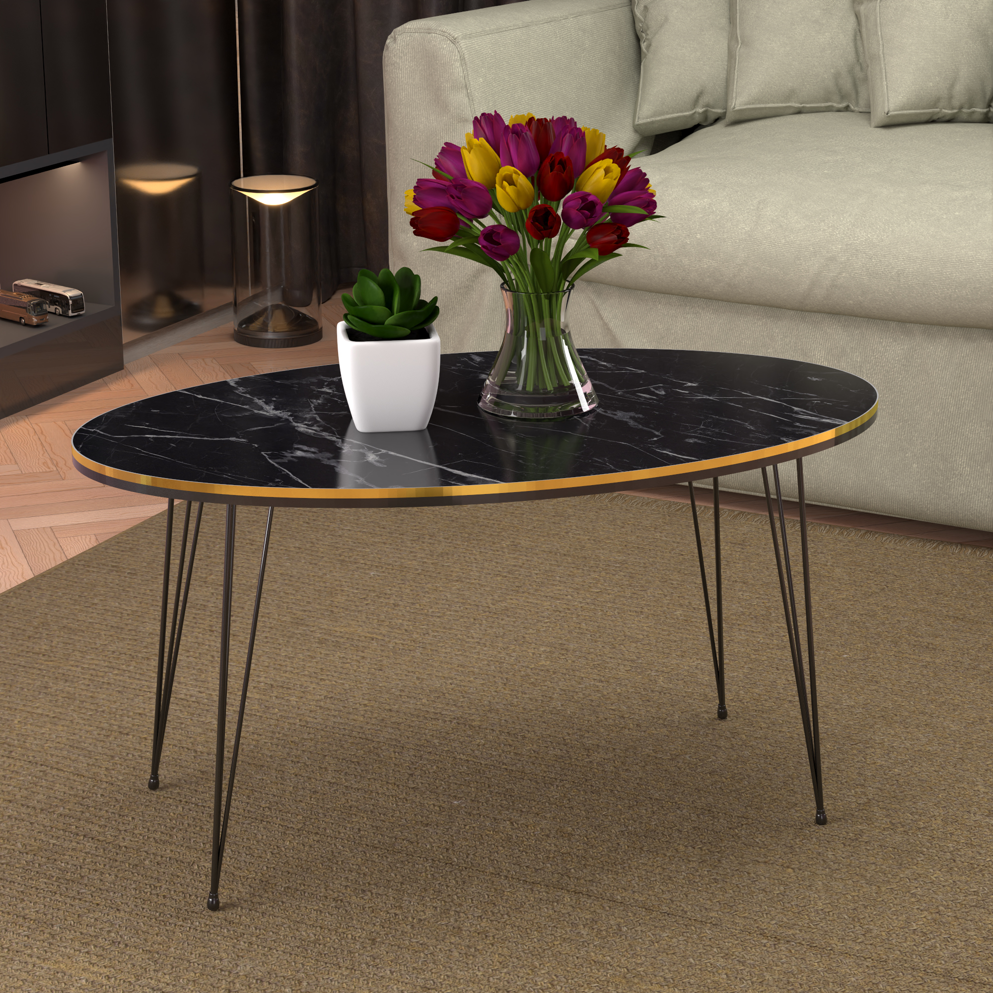 foto del prodotto tavolino basso hirtshals axlxp 41 x 90 x 50 cm tavolino da salotto con gambe a forcina e piano ovale marmo nero