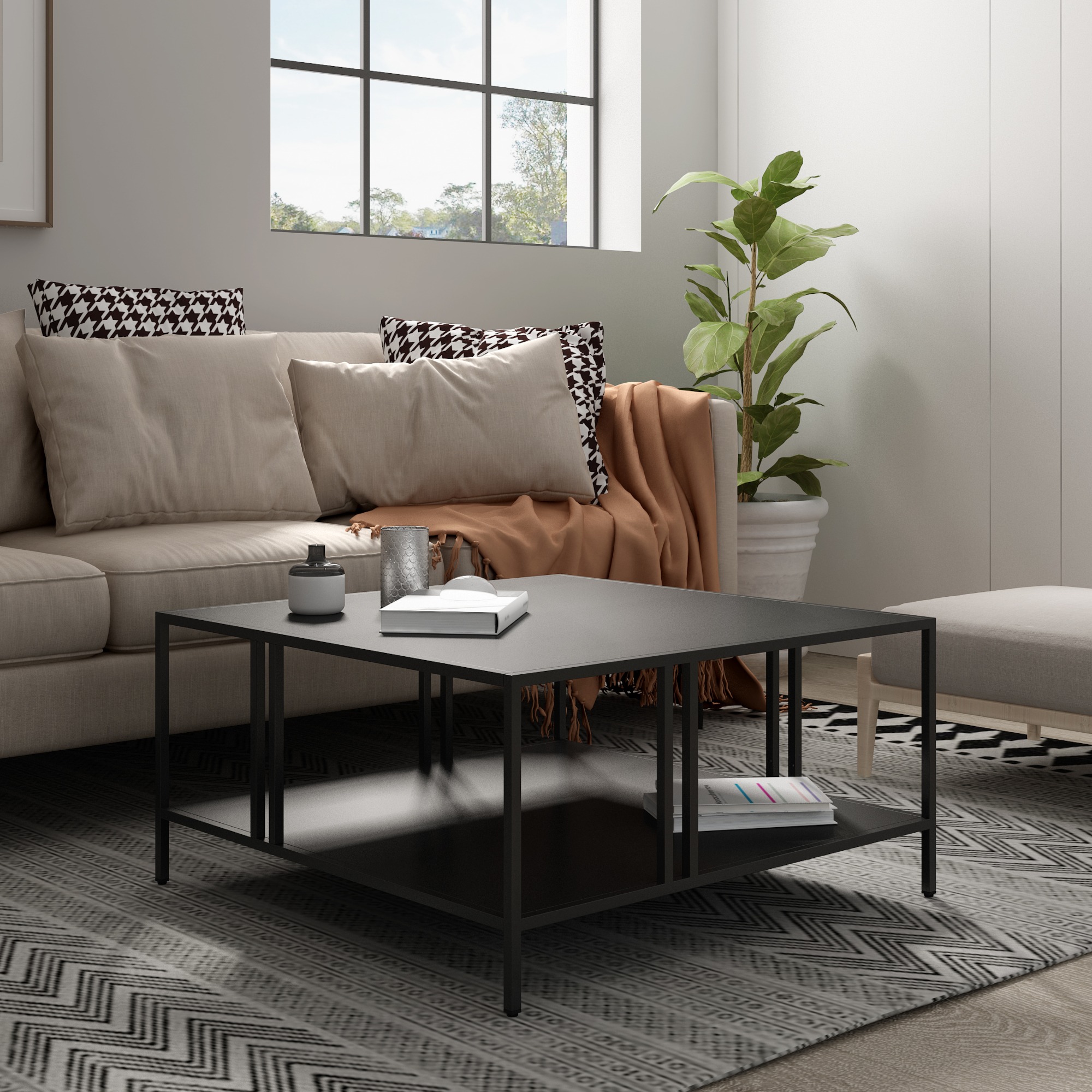foto del prodotto tavolino basso kumlinge in metallo con ripiano 40 x 80 x 80 cm nero en.casa 