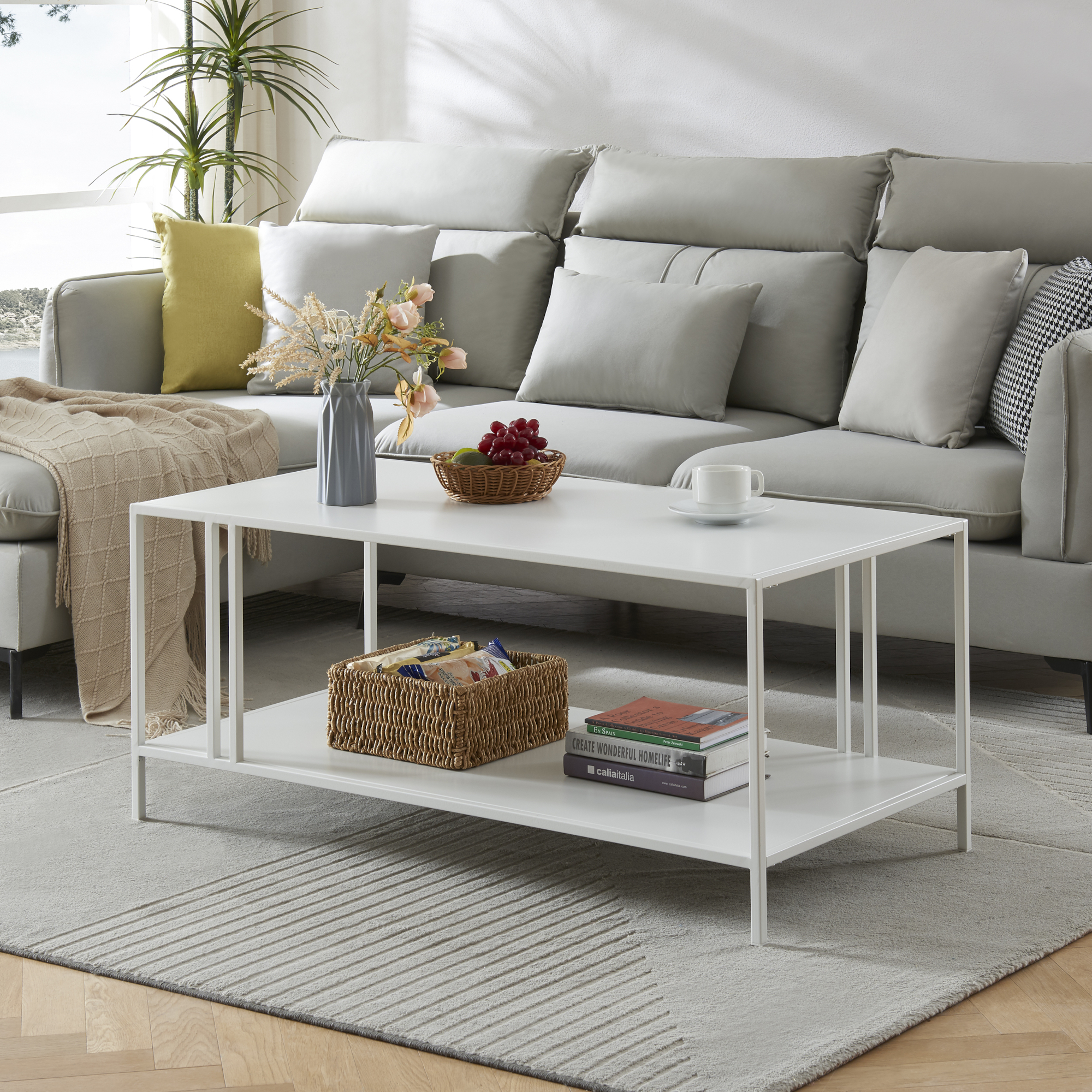 foto del prodotto tavolino basso kumlinge in metallo con ripiano 47 x 110 x 55 cm bianco en.casa 