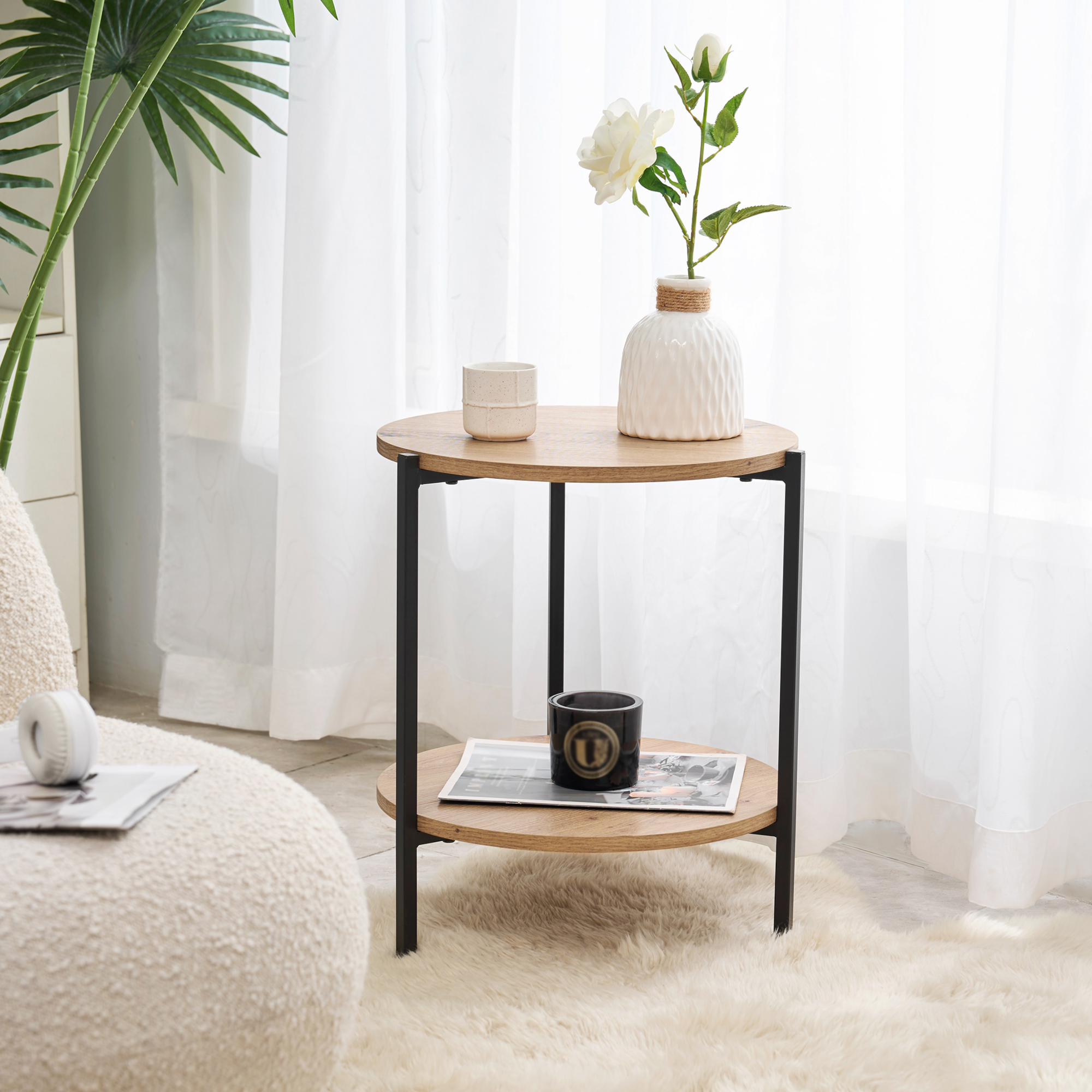 foto del prodotto tavolino basso kuopio a 2 ripiani rotondi ø40cm effetto legno [en.casa]