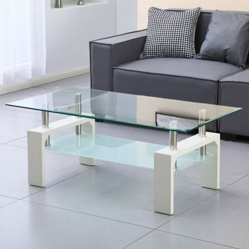 foto del prodotto tavolino bianco con due ripiani in vetro titania 110x60x44h