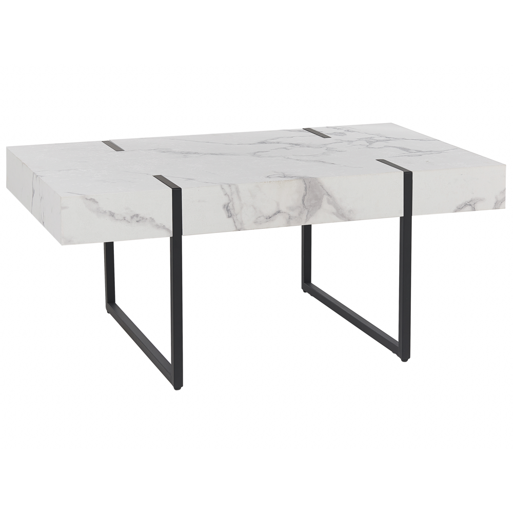 foto del prodotto tavolino bianco con mdf nero metallo 100 x 60 cm gambe da tavolo effetto marmo rettangolare stile moderno